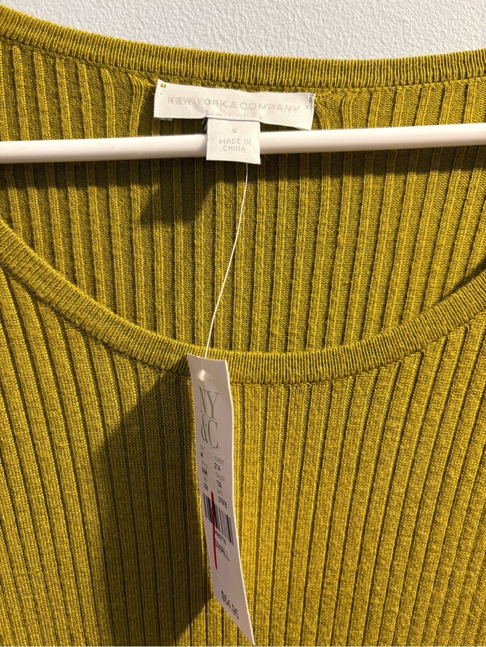 New York & Company Ribbed Scoop Neck Sweater - Chartreuse